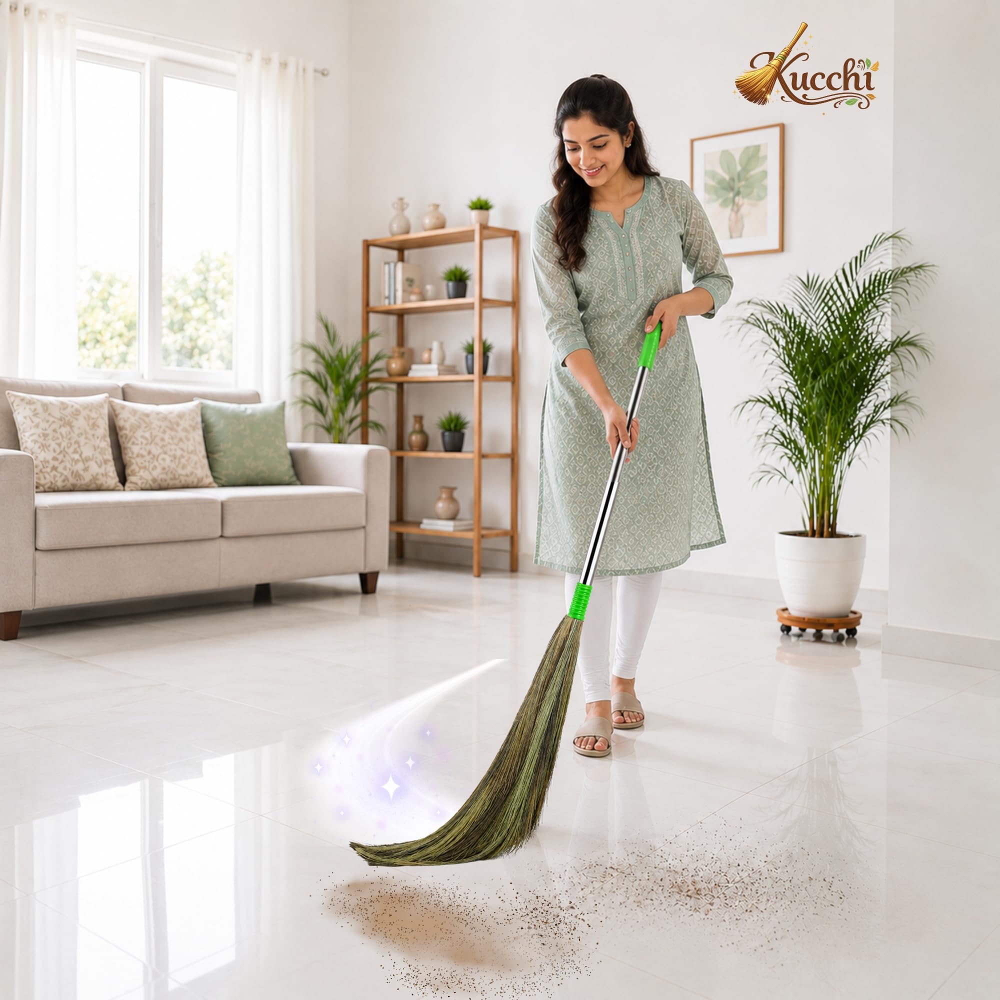 Natural Grass Broom - Meghalaya Grass, Steel Handle -4 Natural Grass Broom - Meghalaya Grass, Steel Handle -4