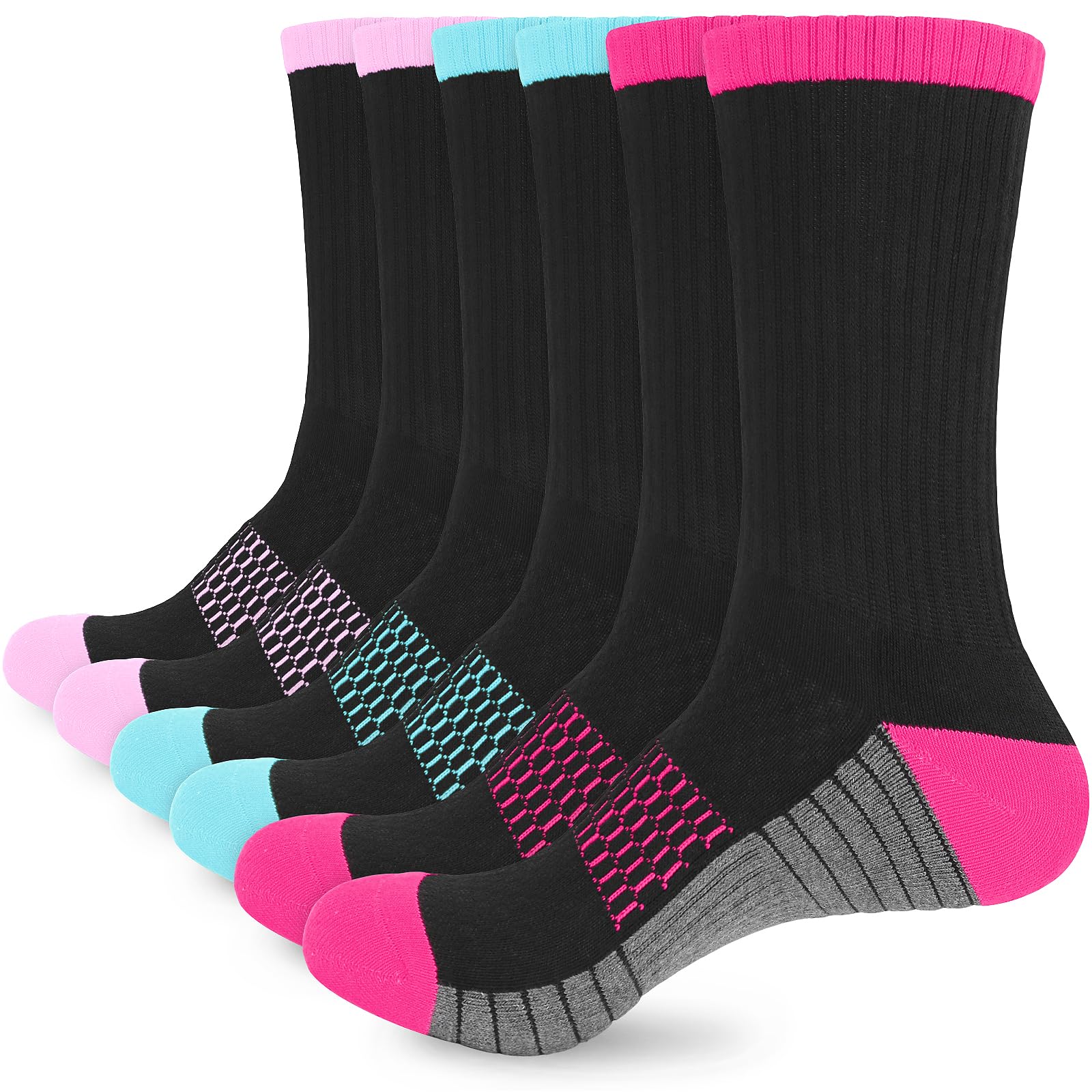 ouhos Women Ladies Work Walking Thermal Winter Socks, Black Anti Blister Hiking Sports Cosy Cotton Socks for Womens Size 4-7 Multipack, Cushioned Thick Warm Support Crew Socks 3 Pairs