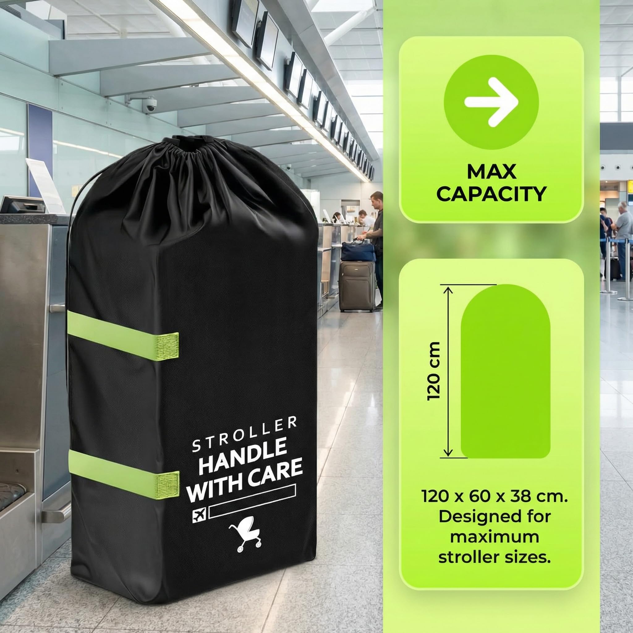 Xygobla Stroller Bag for Airplane, 120 * 60 * 38cm Pushchair Travel Bag Large Capacity Pram Cover for Gate Check Waterproof & Puncture-Resistant Buggy Accessories Suitable for Most Pushchairs - Image 2