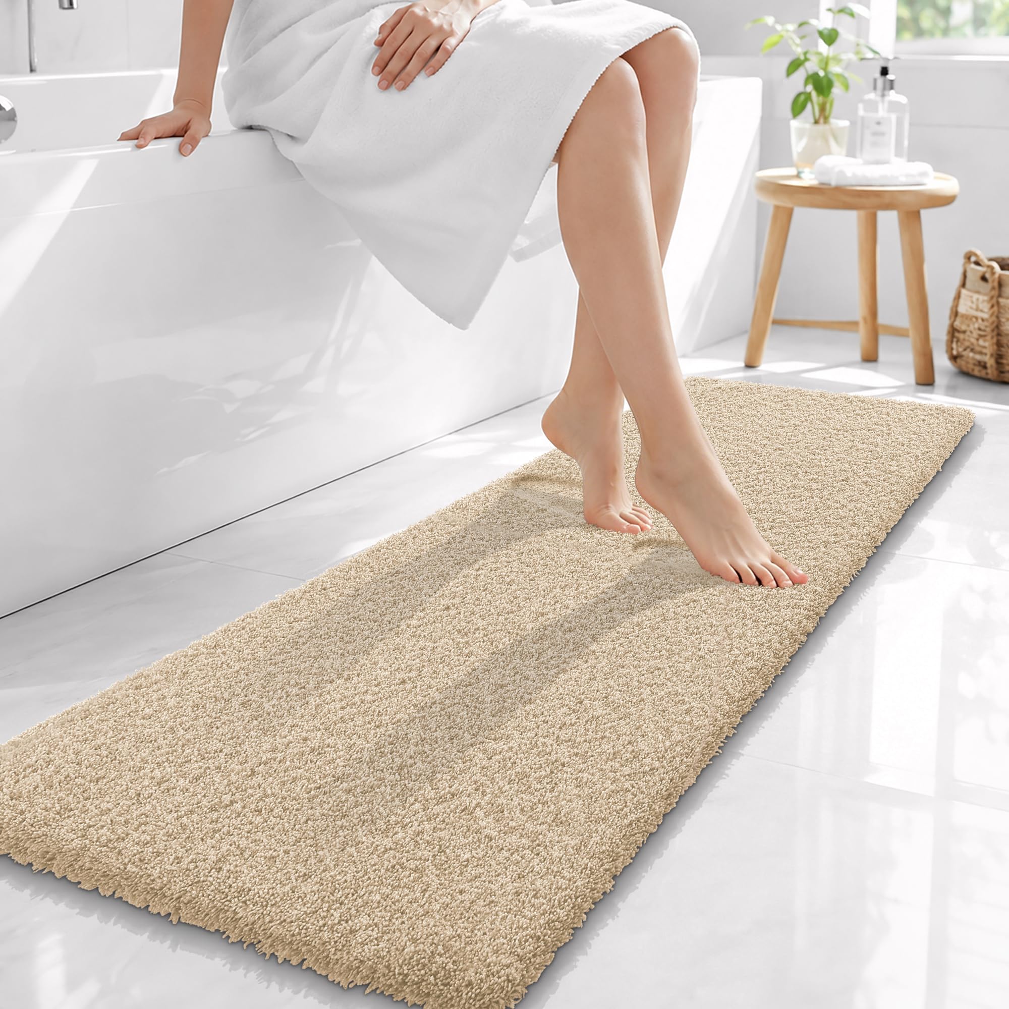 OLANLY Microfiber Bathroom Runner Rugs 59x20, Soft Absorbent Bath Mat, Sand