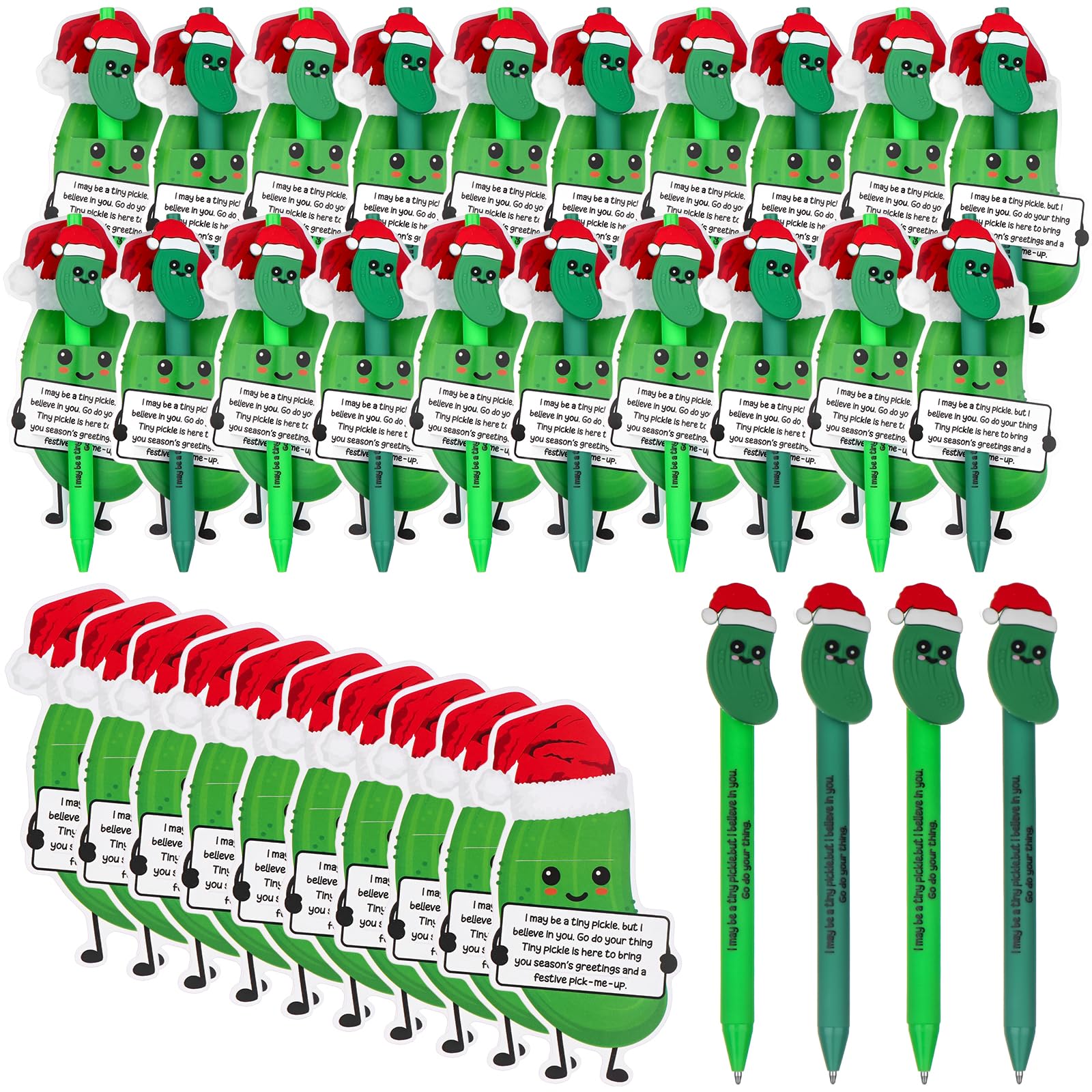 20 Sets Christmas Employee Appreciation Gifts Bulk Christmas Pickle Pens Emotional Support Pickle Ballpoint Pens with Motivational Cards Xmas Appreciation Gifts for Employees Coworkers Teacher