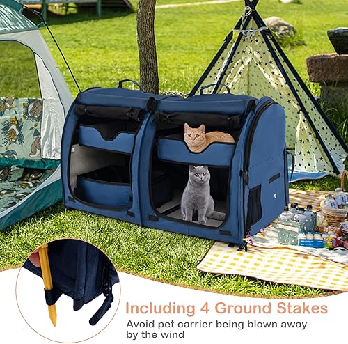 Miniatura 10 de Giantex Transportador de gatos de 40 pulgadas con compartimentos dobles, caja de arena de viaje, 2 hamacas y tapetes extraíbles, casa portátil para
