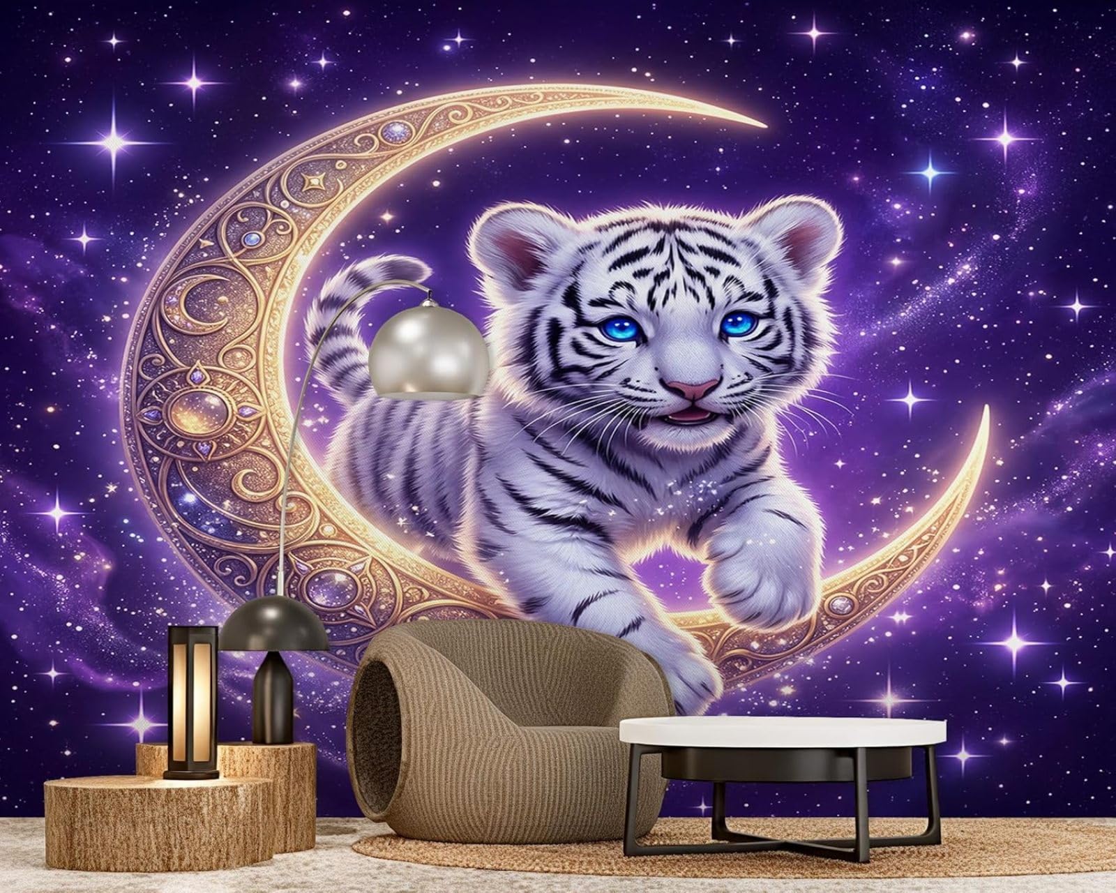 hgjdjhnf Tiger Photo Wallpaper for Children's Room, Fantasy Style, Purple Non-Woven Wallpaper, moderncovering for Living Room and Bedroom, Motif Wallpaper, 300cm x 210cm,Sticker - Background-