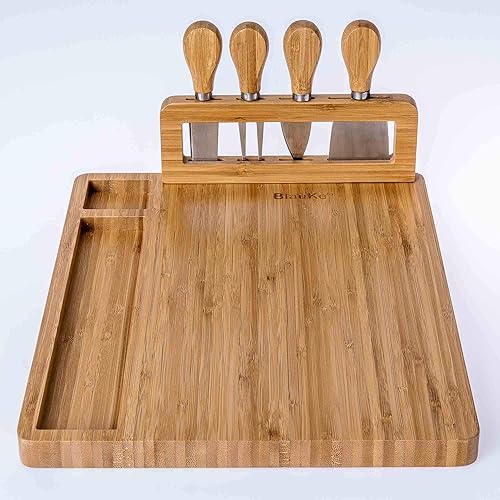 Miniatura 8 de Juego de tabla de queso de bambú y cuchillos de 14 x 11 pulgadas  Tabla de cortar queso de madera, bandeja de servir, juego de tabla de embutidos