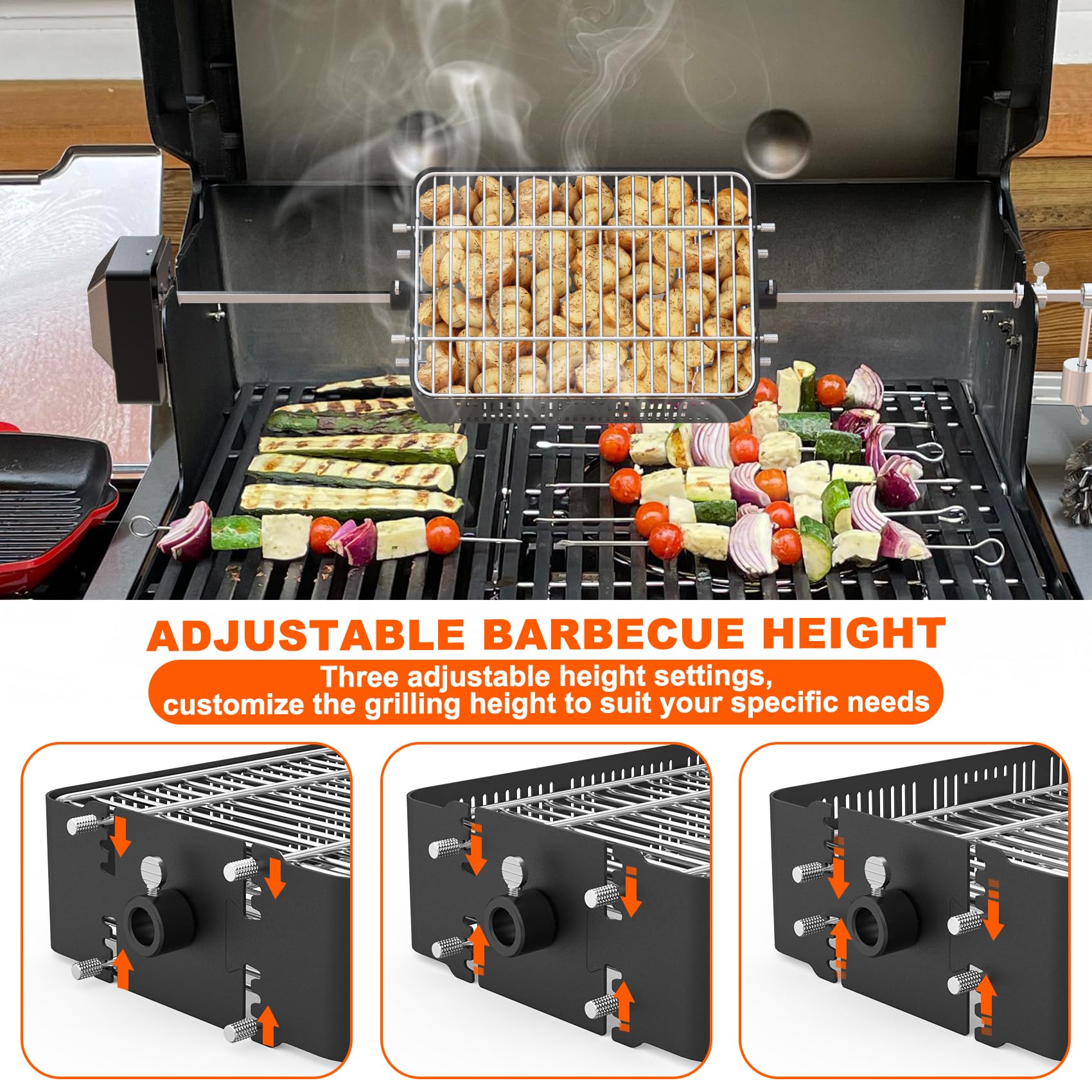 Onlyfire - Cestello rotante piatto in acciaio inox, regolabile, adatto per la maggior parte dei barbecue a carbone, Kamado e a gas