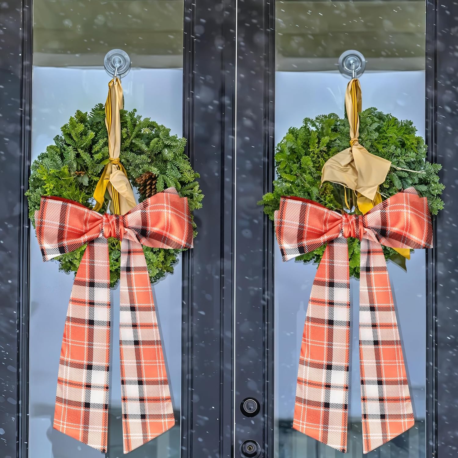 2Pcs Orange Plaid Wreath Sash for Front Door - Blank Satin Sash for Embroidery Monogram - Fall Autumn Accessories for Yard Doorway Outdoor Wall Decor - Image 5