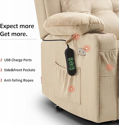 Miniatura 8 de MCombo Sillón reclinable plano con reposacabezas eléctrico para personas pequeñas y mayores silla elevadora de posición infinita masaje y calor tela