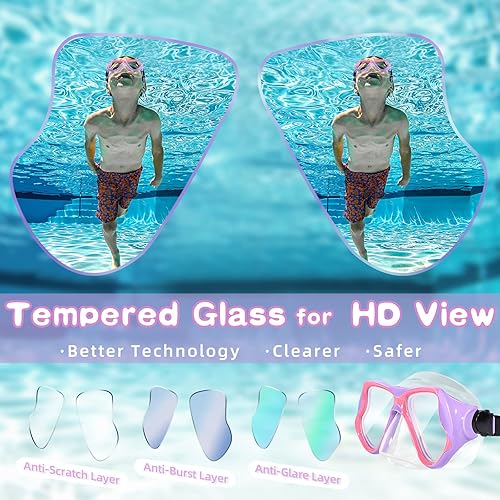 Miniatura 5 de Freela 2 Pack Kids Swim Goggles Mask for Boys Girls 3-14, Tempered Glass Lens 180 HD View with Nose Cover for Pool Beach
