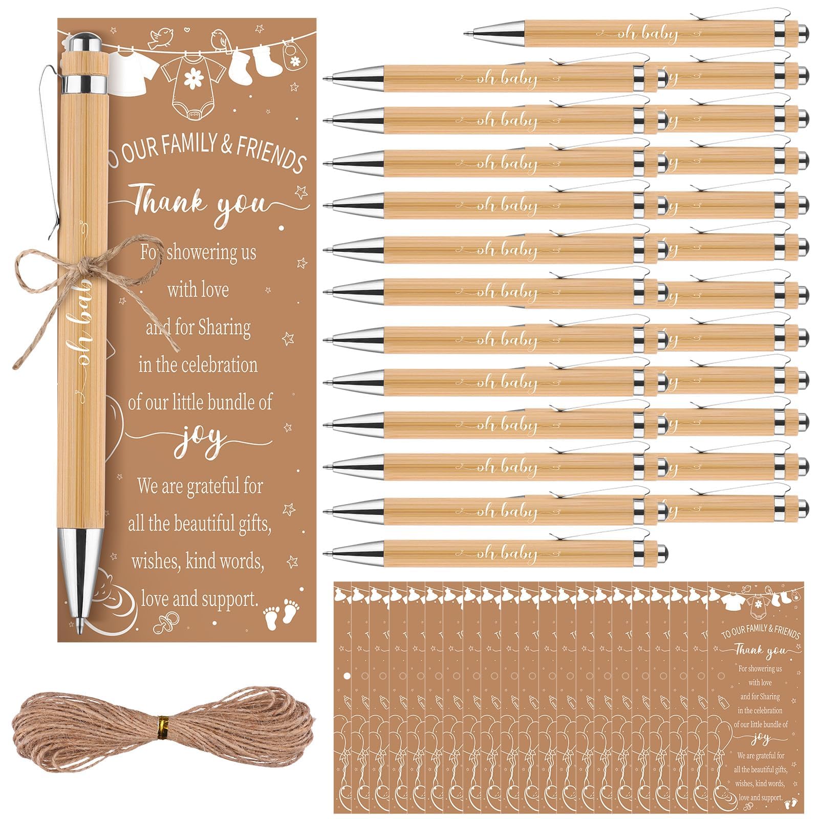Kklolai 36 Sets Baby Shower Favors Gifts for Guest Baby Shower Retractable Ballpoint Pens with Thank You Bookmarks Gender Reveal Party Favor for Babies Parties Souvenirs Prizes (Retro)