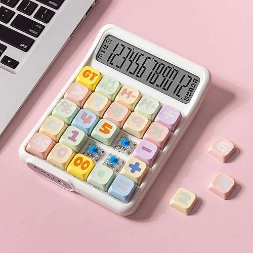 Miniatura 10 de Calculadora con Interruptor Mecánico, 10 Dígitos, Gran Pantalla LCD, Púrpura, Botones Grandes, Estética Gradiente Verde,Azul degradado,Gradiente