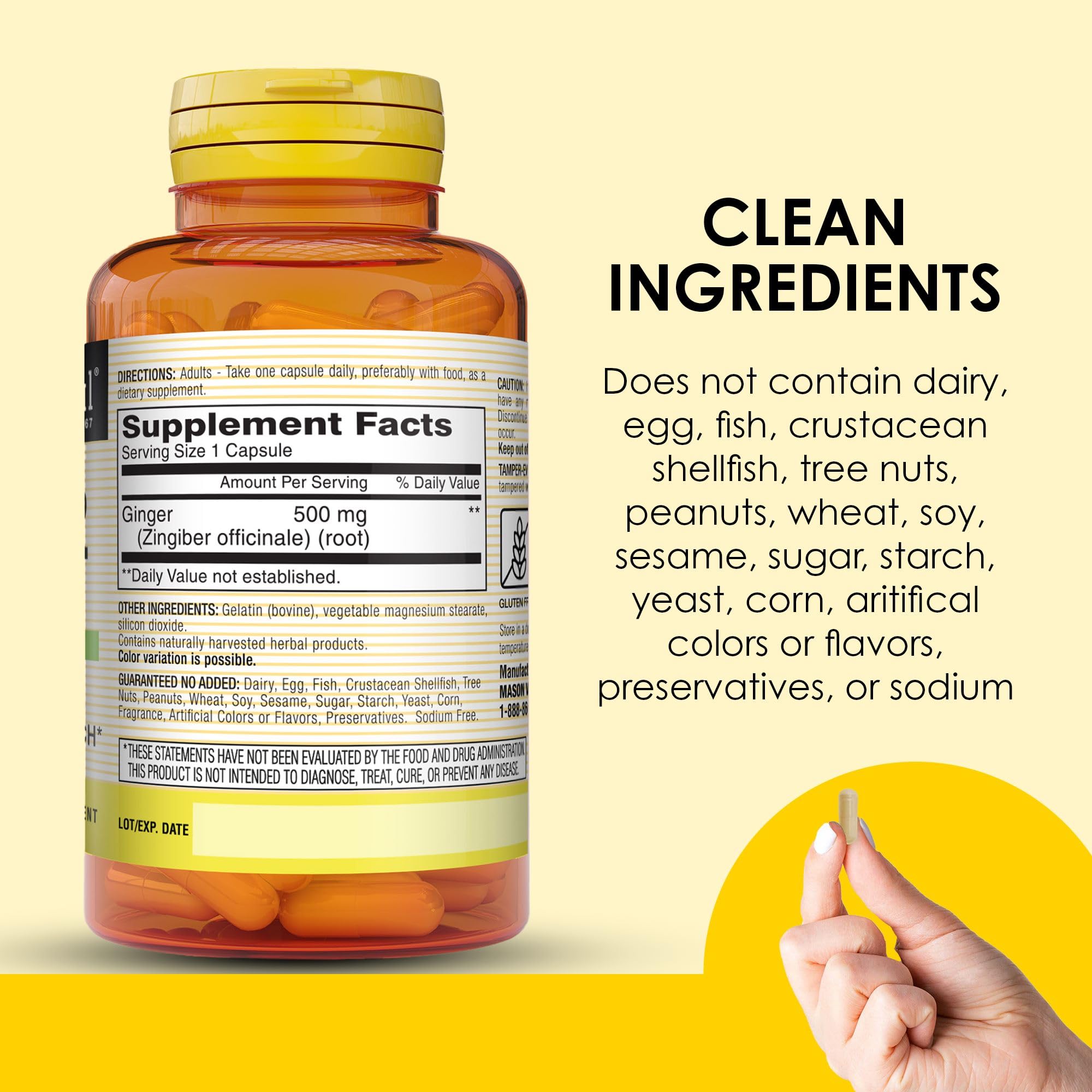 MASON NATURAL Whole Herb Ginger 500 mg, 2 Month Supply, Natural Herbal Supplement, 60 Capsules — Amazon image 5