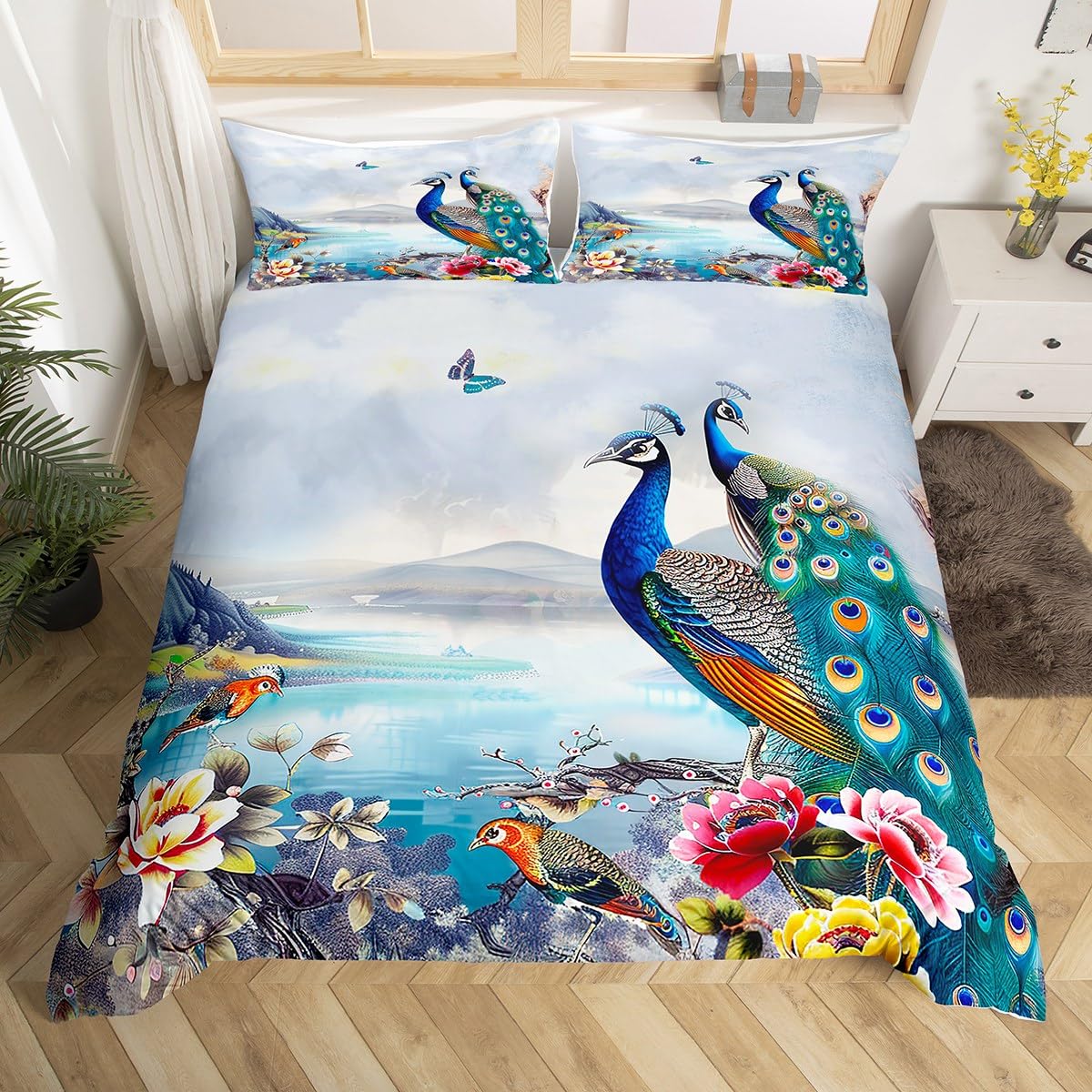 Amazon.com: Peacock Duvet Cover Sets King Size,Watercolor Feather ...