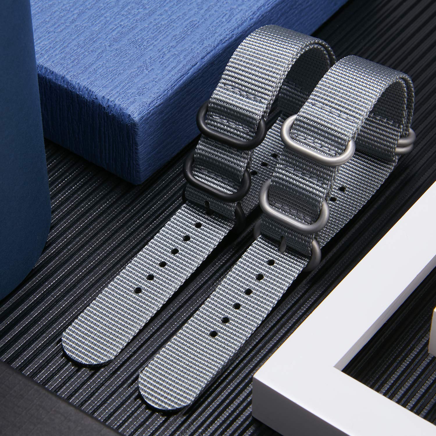 BINLUN Correa de Reloj de Nylon Military G10 Ballistic Nailon Bandas Multicolor para Hombres Mujeres 18mm 19mm 20mm 21mm 22mm 23mm 24mm con Hebilla de Acero Inoxidable Plateado/Negro — view 7