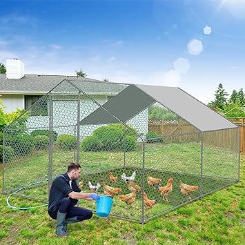 Enclos Poulailler 3×3×2 M - Volière Extérieure En Acier Galvanisé, Parc