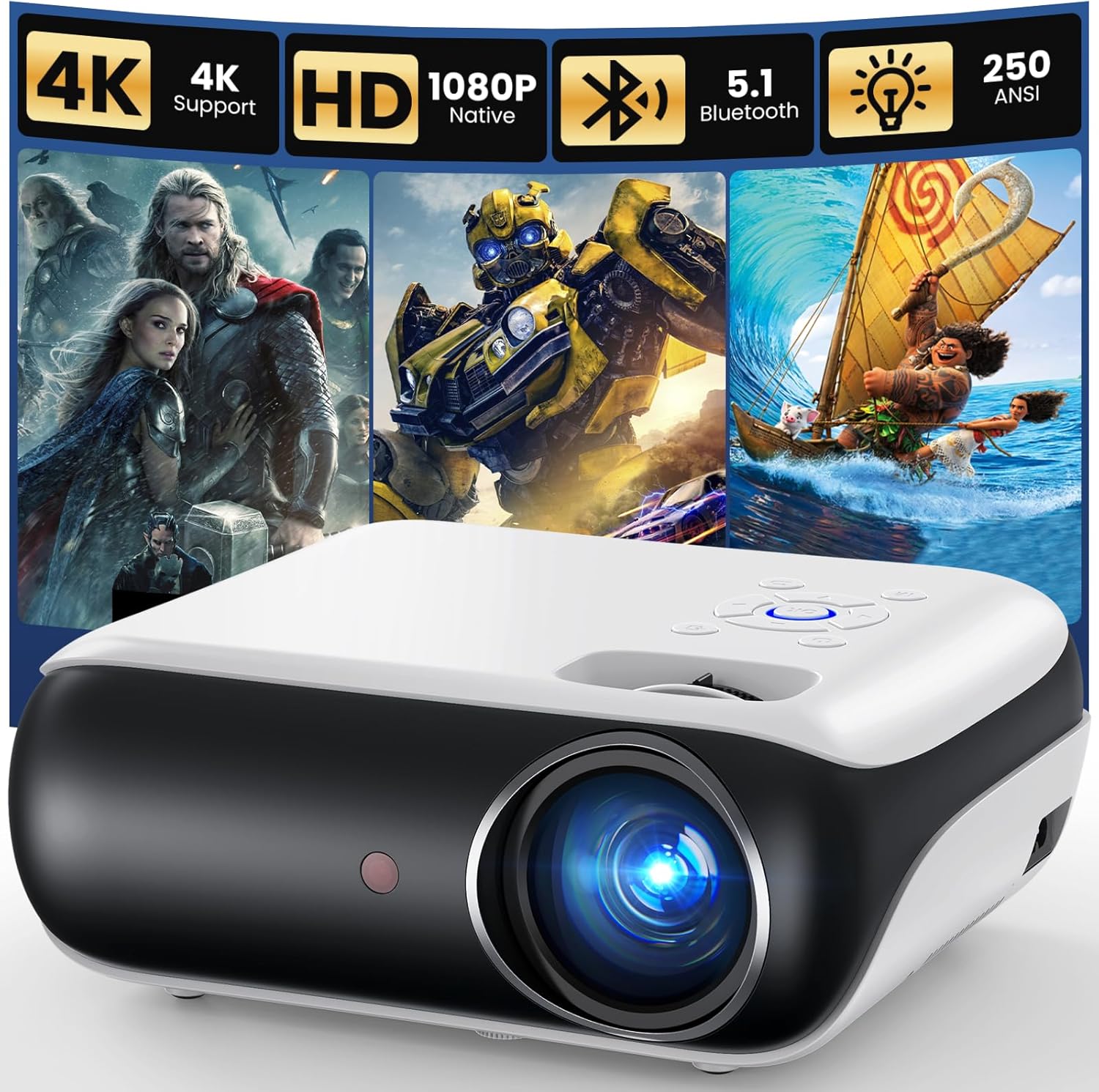 HAPPRUN Native 1080P Bluetooth Mini Projector