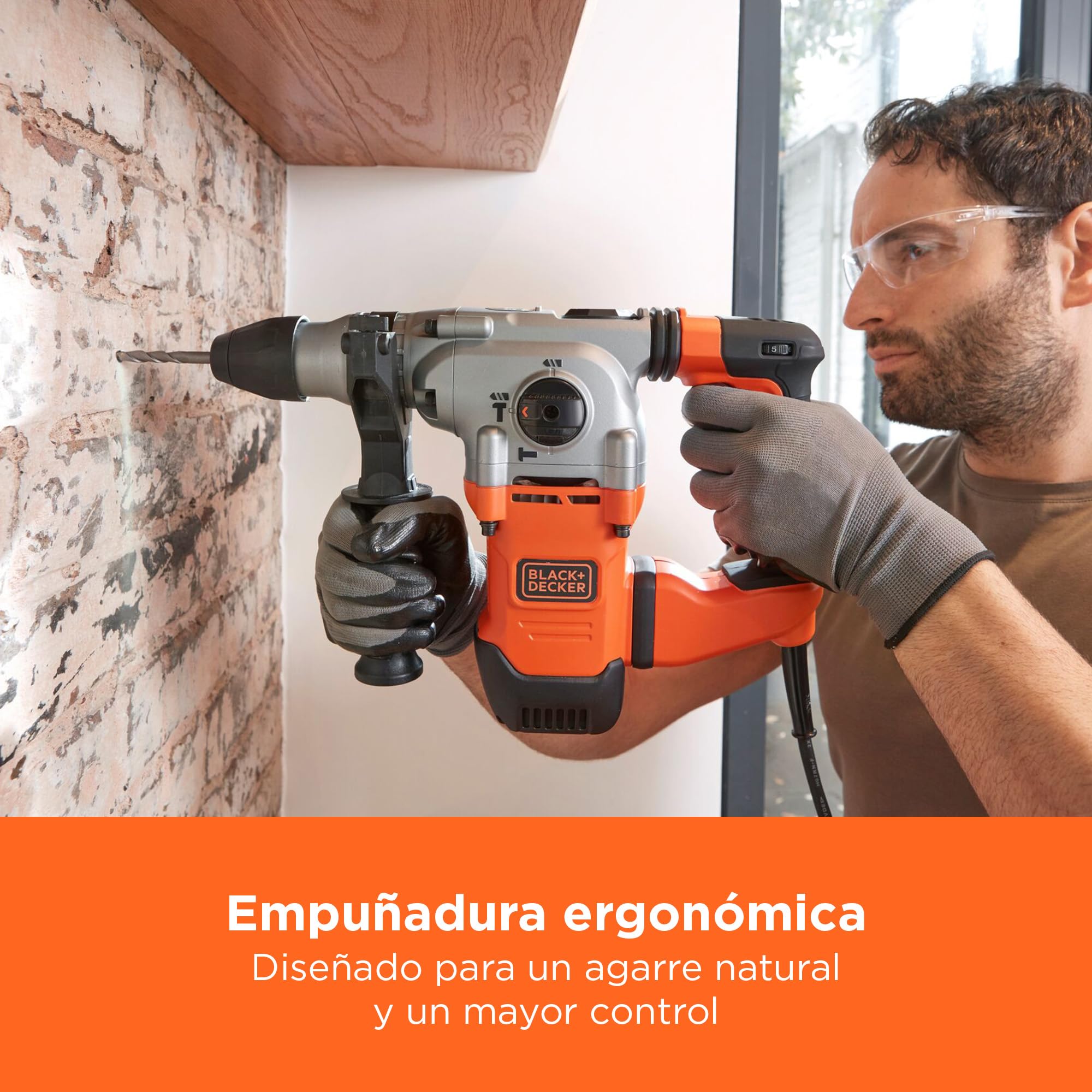 BLACK+DECKER Taladro percutor SDS+, motor de 1250W, 3 modos de funcionamiento, fuerza de impacto de 3,5J, incluye brocas y cincel, BEHS03K-QS