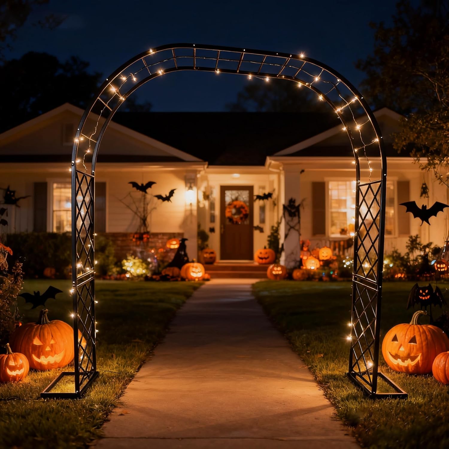 Black Heavy Duty Metal Garden Arch, 90.5" W x 94.5" H Metal Garden Arch Trellis for Climbing Plants, Decorative Archway Wedding Arch Frame for Patio, Backyard, Patio, Lawn, Pathway