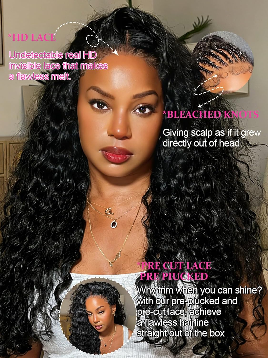 28 Inch 200% Density Water Wave 360 Lace Front Wigs Human Hair – Pre Plucked with Pre Bleached Knots, Natural Hairline, Wear Up or Down & Free Part, Glueless with Hidden Strap for Women