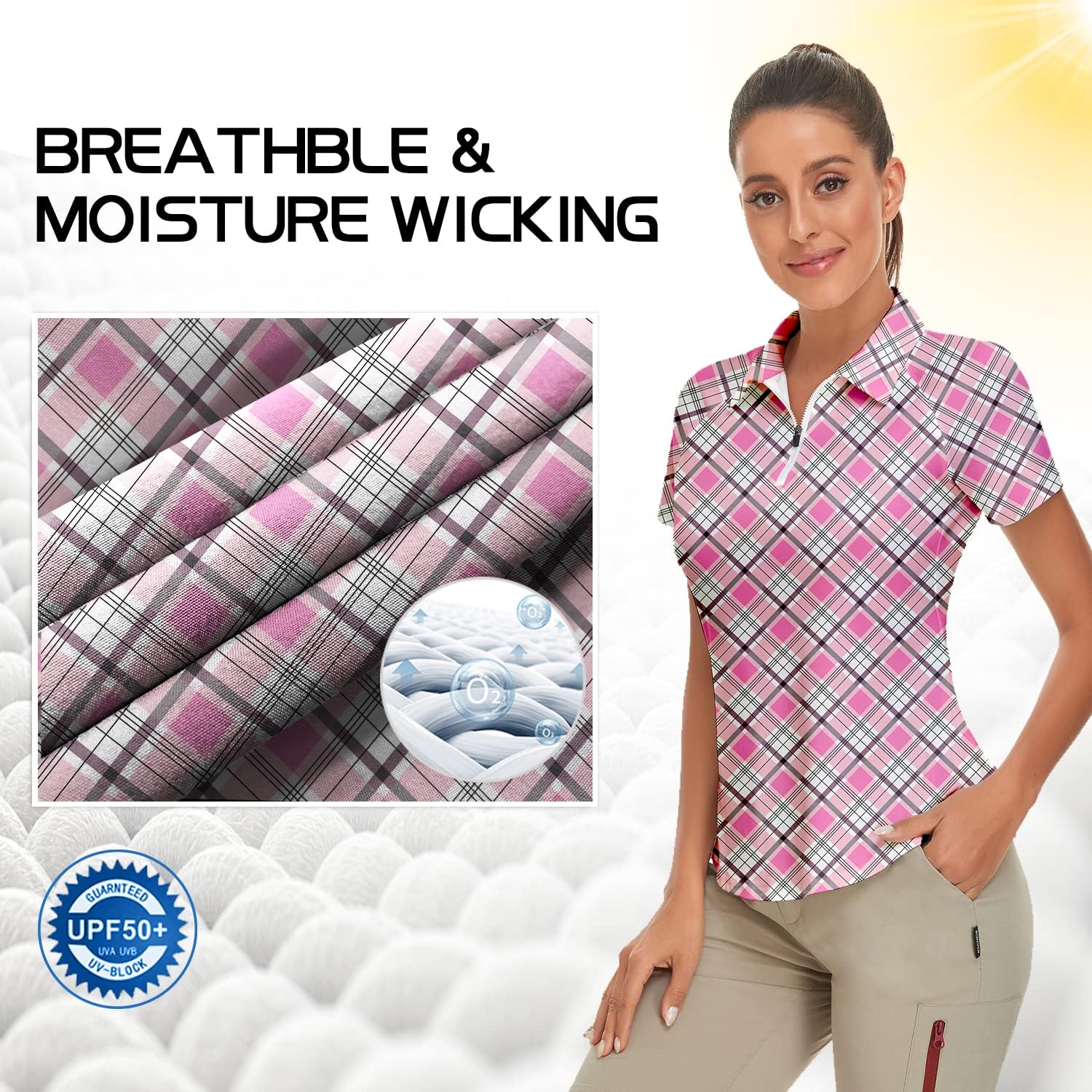 Women's Golf Shirt Short Sleeve Tennis Shirt Quarter Zip Golf Pullover Golf Polo Shirts Argyle Tops - Image 4