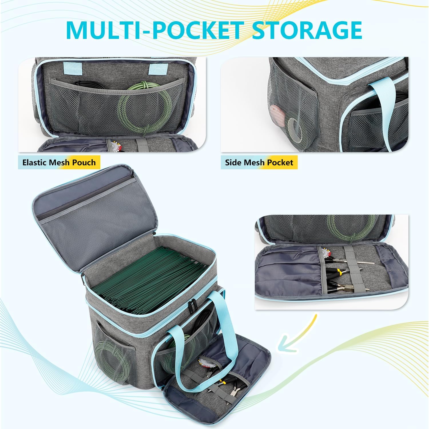 Crafts Storage Bag, Double-Layer Craft Organizer with Adjustable Dividers & Multi Pockets,Art Supply Storage Bag for Christmas Craft Supplies & DIY Kits, Gift Idea for Craft Lovers