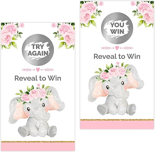 Miniatura 2 de Pink Elephant Baby Shower Games Scratch Off (paquete de 32) – Elefante niña Baby Shower Party Suministros de actividades – Boletos de sorteo