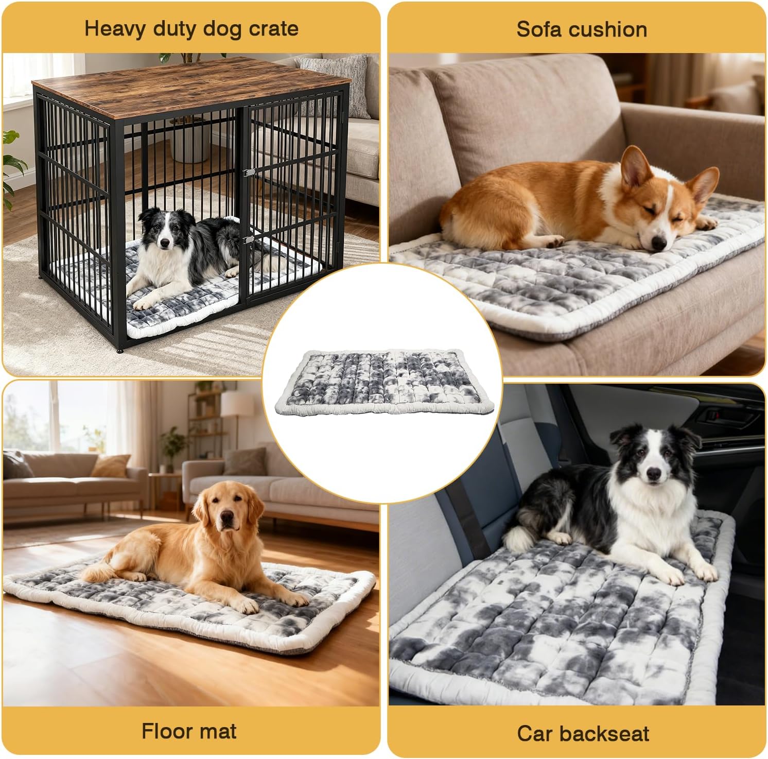 Washable Dog Bed Mat ，Upgraded Non-Slip Durable Dog Bed，Soft and Comfortable, Machine Washable Luxury Kennel Pad，Design Kennel Beds Mats for Medium Large Sized Pets ，48" x 29"