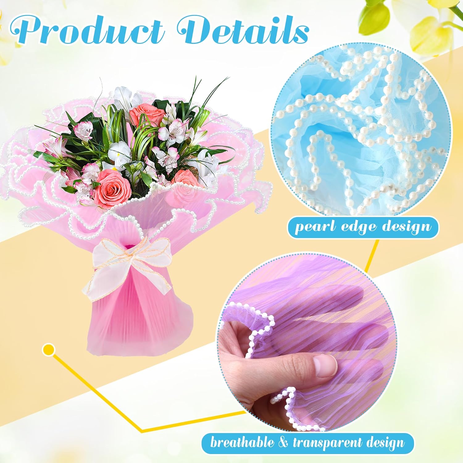 Windspeed 12Pcs Floral Wrapping Mesh Paper, Pearl Mesh for Floral Bouquet Wrapping Paper white and Pink Florist Supplies for Mother's Day Valentine's Day Florist Wedding Flower Packaging (white,black,champagne,red,pink,light pink,dark red, light red,purple,light blue,light green,orange)