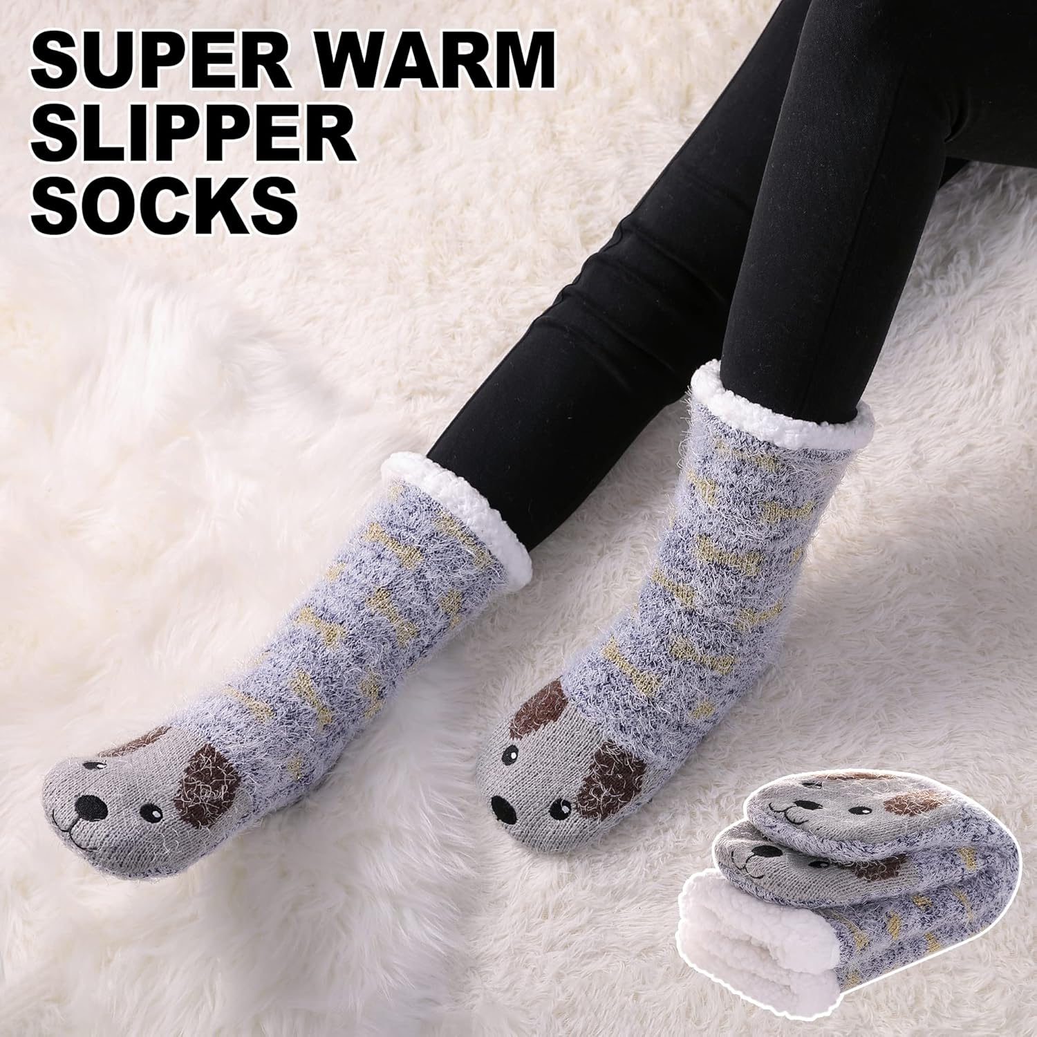 MQELONG Womens Super Soft Cute Cartoon Animal fuzzy Cozy Non-Slip Winter Slipper Socks - Image 6