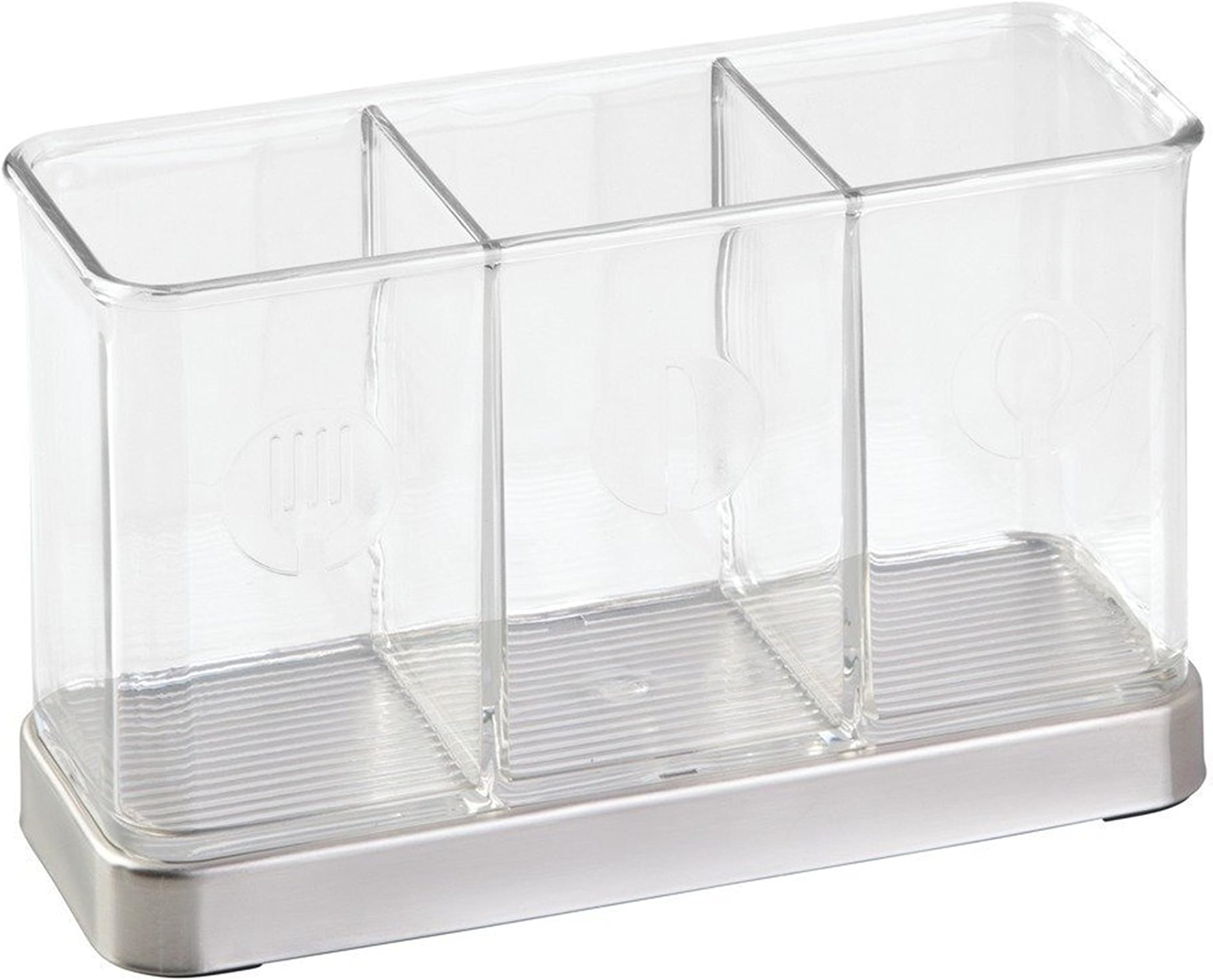 iDesign Forma Utensil, Spatula, Silverware Holder for Kitchen Countertop Storage, Organize Forks, Knives, Spoons, 3 Compartments, Sink Stopper