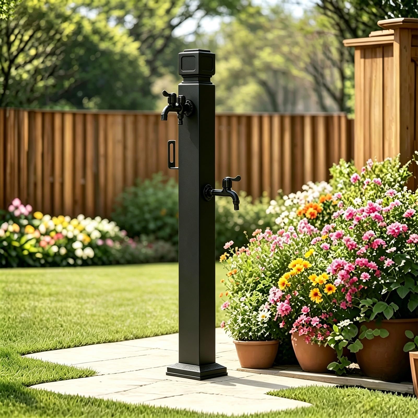 Freestanding Outdoor Faucet Column 304 Stainless Steel Garden Water Tap with Handheld Sprayer, Weatherproof Yard Hydrant for Pool & Courtyard(C,Height: 60cm/23.6in)