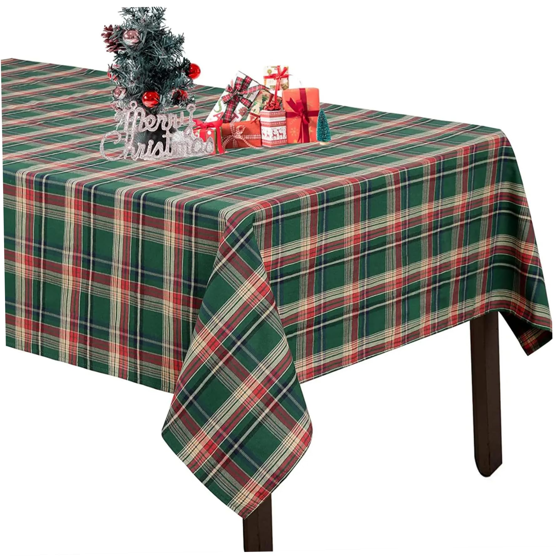 Mantel navideño Rectangular a Cuadros 55x79 Pulgadas Café Verde