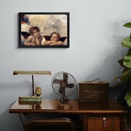 Miniatura 4 de Detalle de Putti de Cabaña Perdida de la Virgen Sixtina de Raphael  Imprimir marco plano negro  Reproducción de pinturas de obras de arte finas