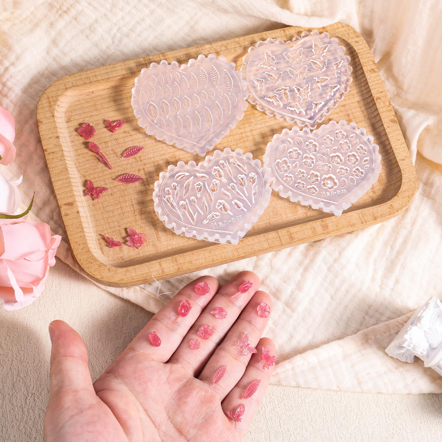 4pcs Polymer Clay Molds, Silicone Flower Tulips Small Leaves Butterfly Mini Clay Cutter Molds for Jewelry Making Crafts Earrings Decoration