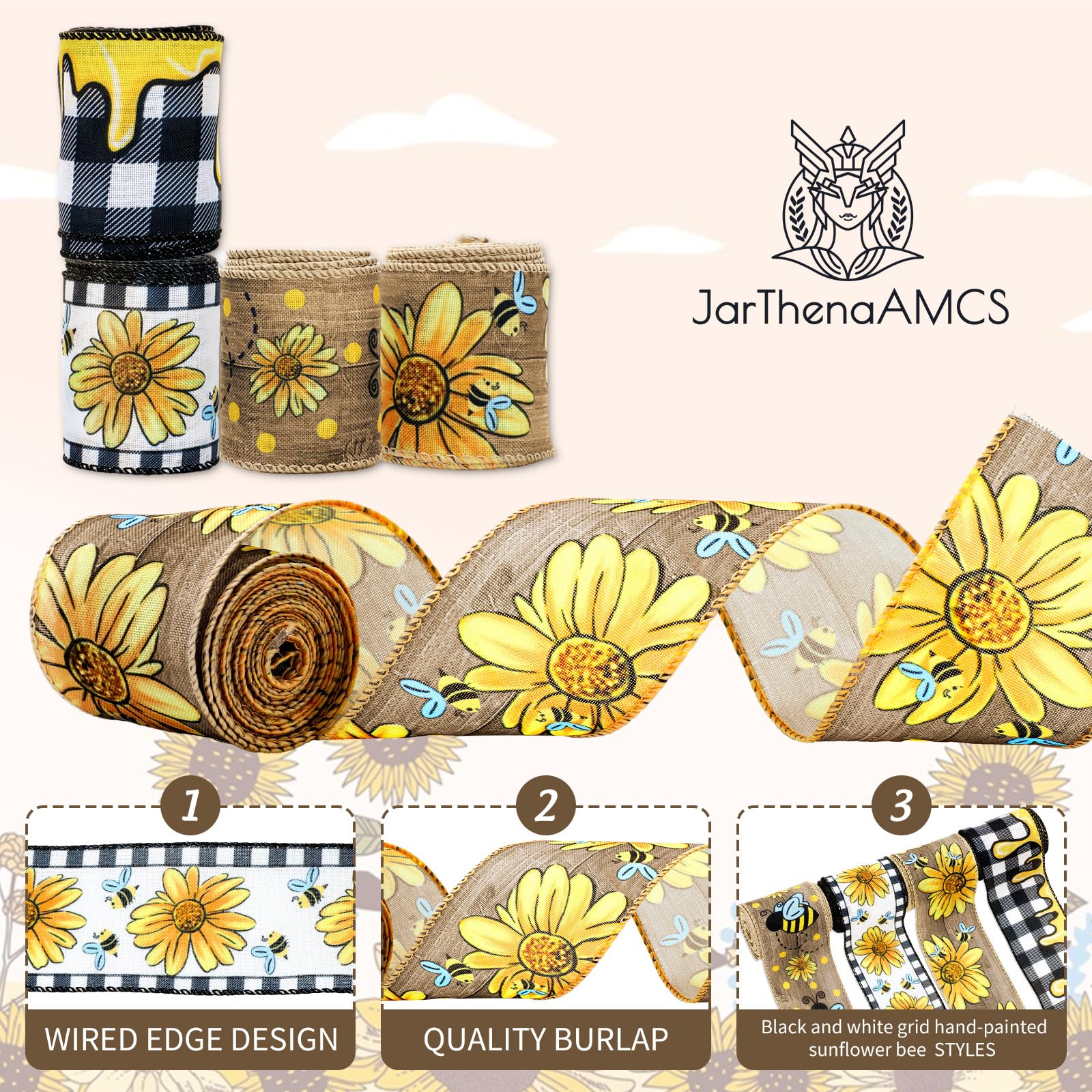 Amazon.com: JarThenaAMCS Sunflower Bee Wired Edge Ribbon