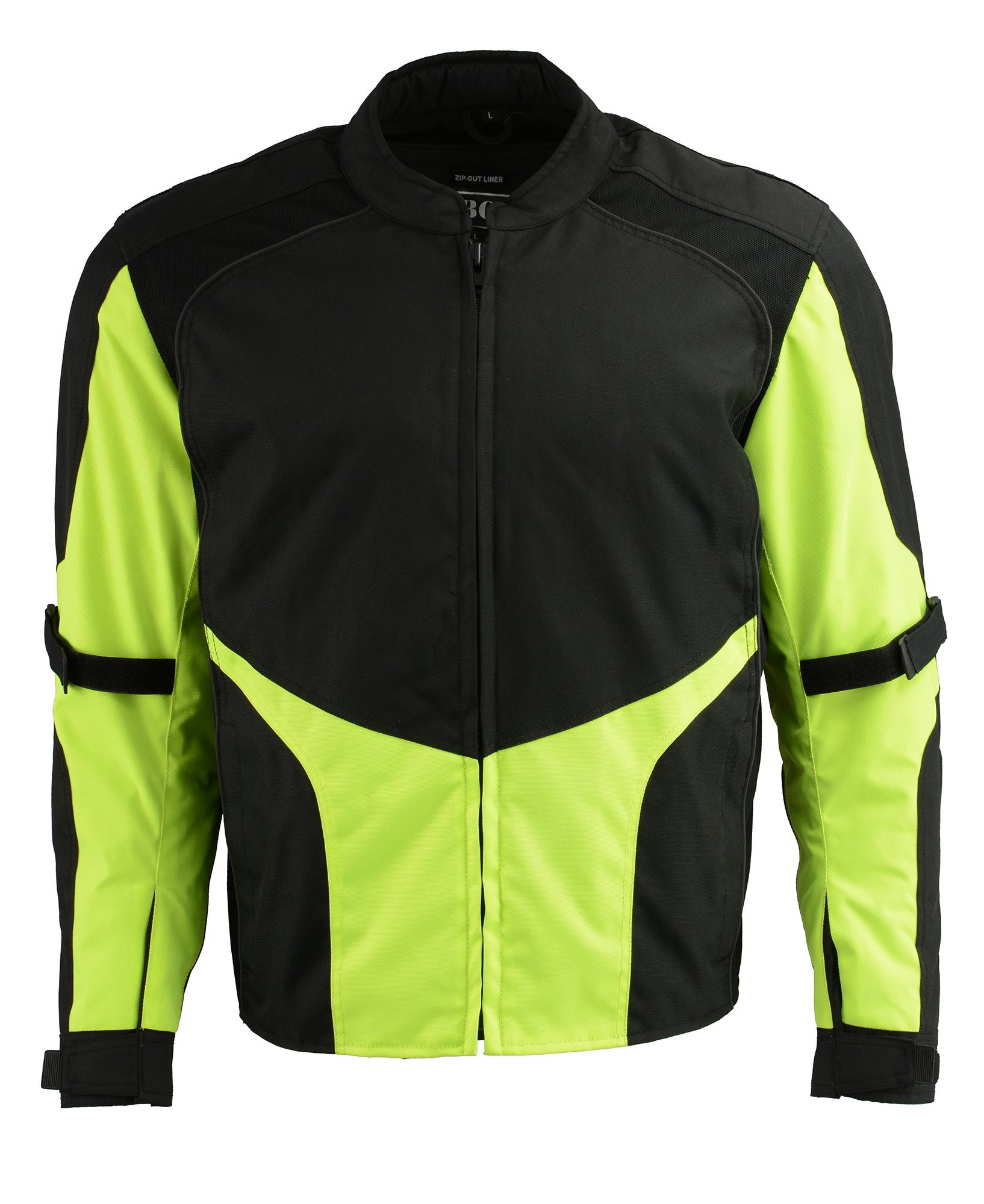 M-Boss Motorcycle Apparel BOS11706 Men's Grey/Hi-Vis Green Nylon Motorcycle Racer Jacket with Armor Protection - Small