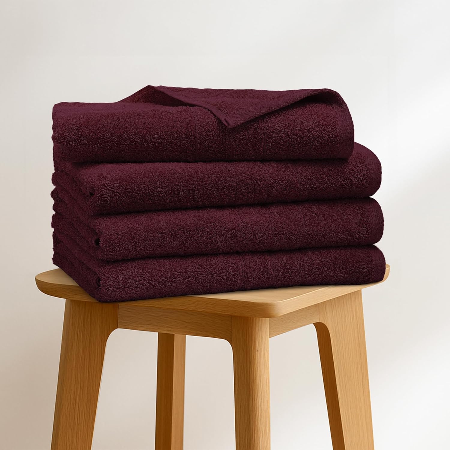 Bath Towels Set of 4 – 100% Cotton Burgundy Extra Large Towels for Bathroom, Spa Use (55x28 in) – Super Soft and Quick Dry Large Bath Sheets for Adults