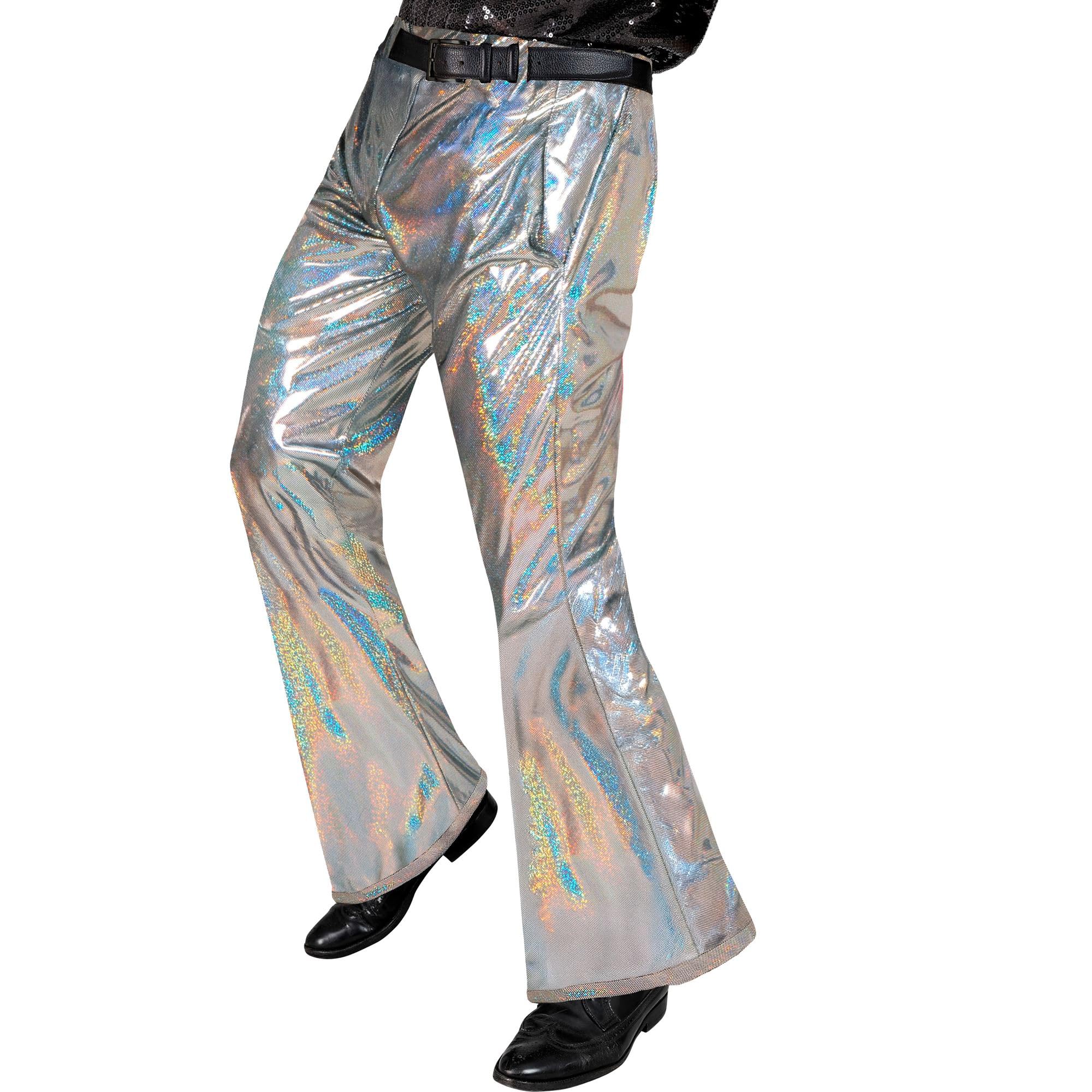 Pantalón holográfico años 70 estilo disco con acabado brillante de hombre 7