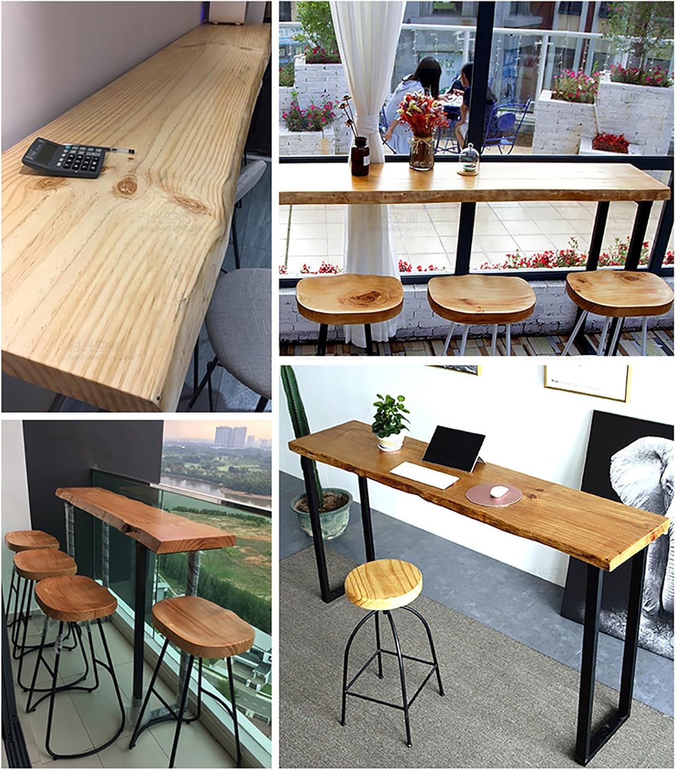 Solid Wood Bar Height Table - Rectangular Live Edge Pub Table for Kitchen & Living Room - Industrial Counter Height Dining Table - 39.3in Narrow Design