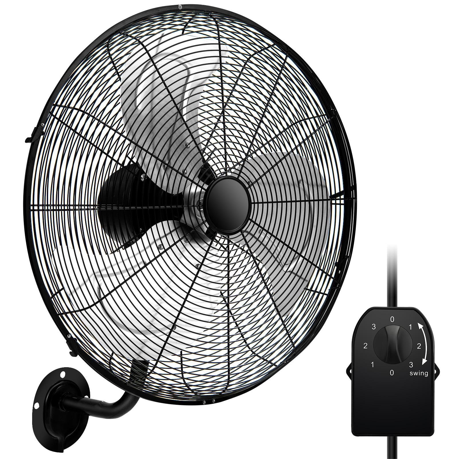 SOARS Ventilatore da Parete 120 W, 3 Velocità, Angolo Verticale di 30° e Orizzontale Automatico di 85°, Ventilatore Industriale per Magazzino, Officina, Cantina, Ufficio, φ56 CM (Nero)