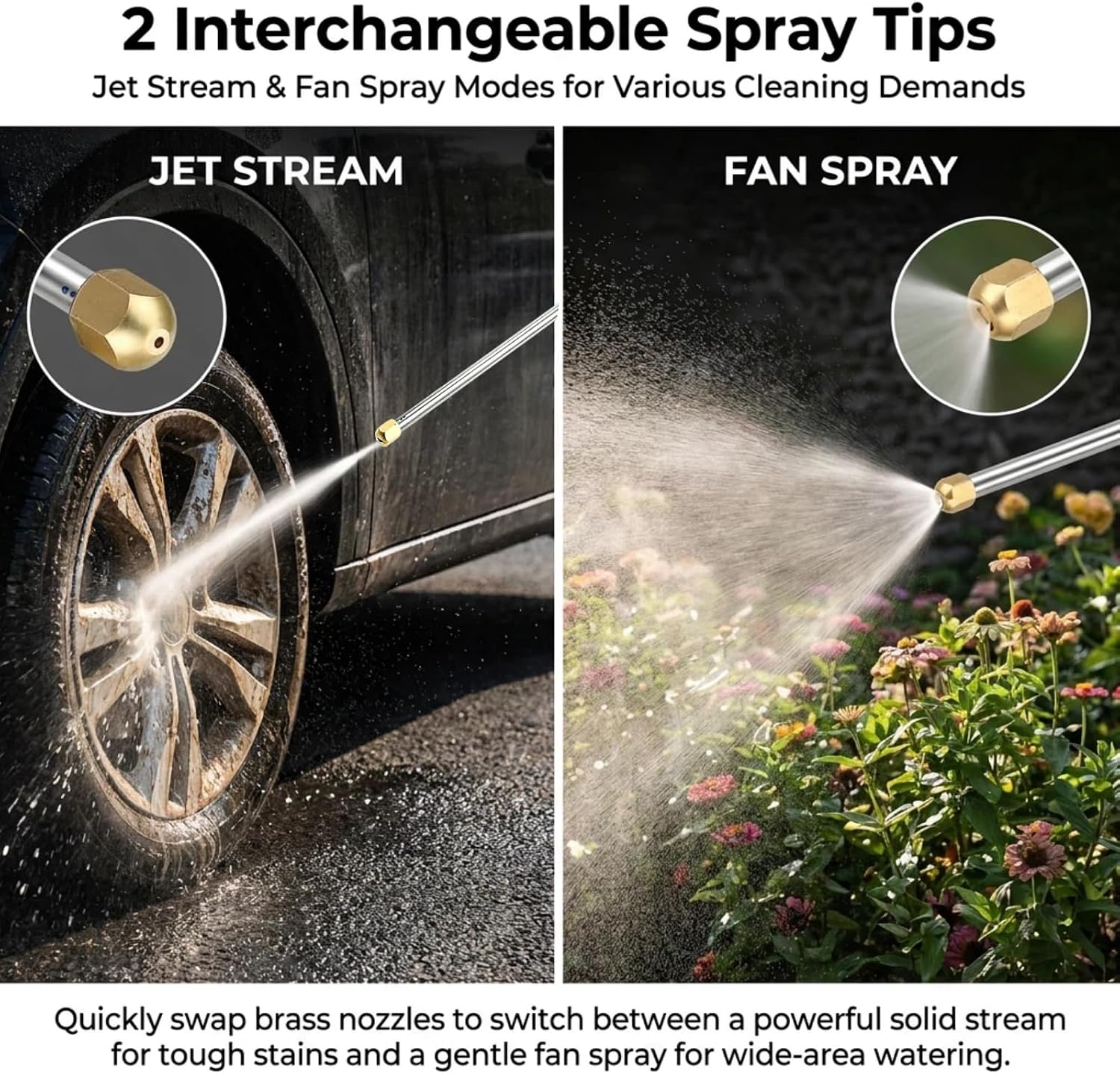 Garden Hose Nozzle, 2‑in‑1 Watering Wand for Car Wash Patio Outdoor Use