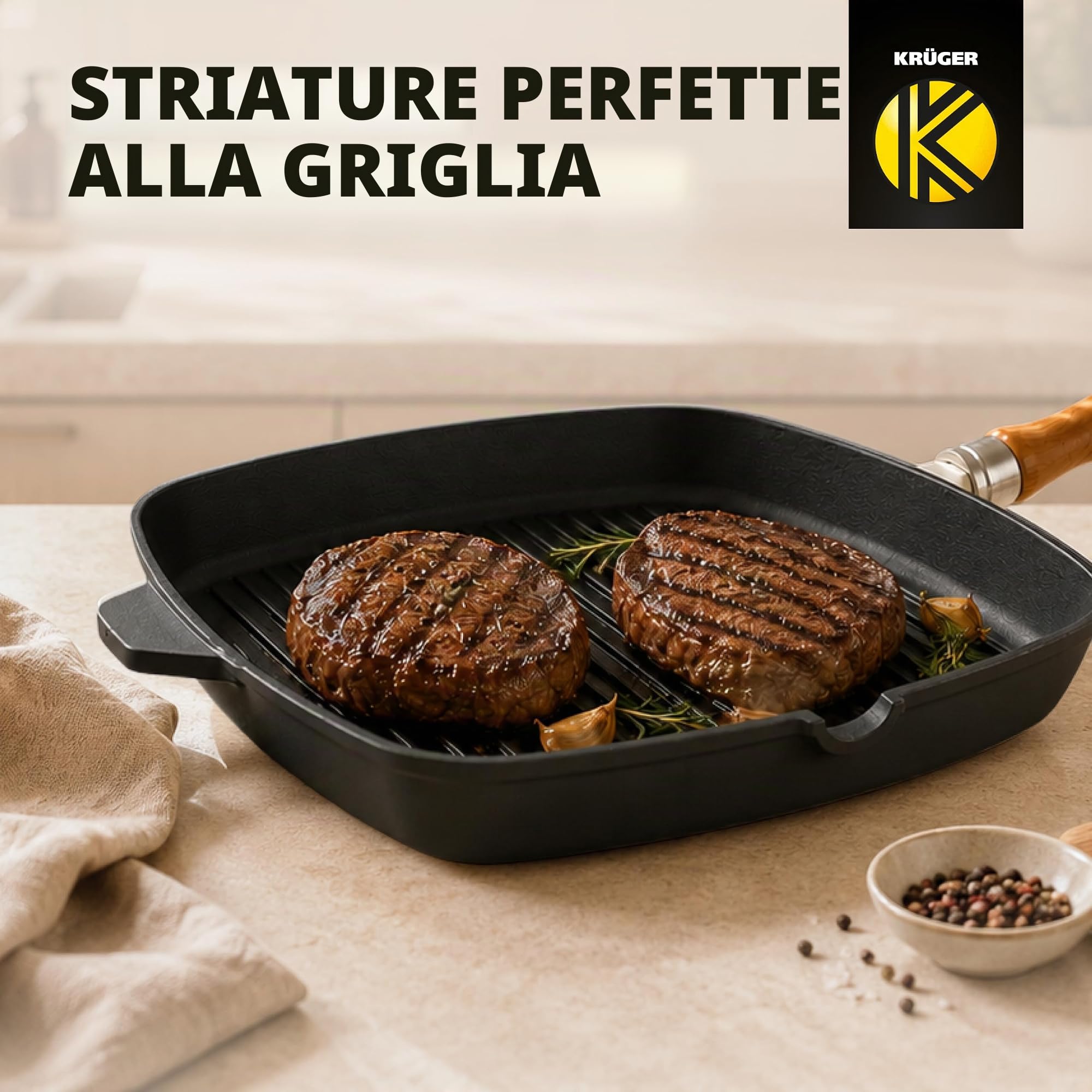 Krüger 63028 Rustica - Bistecchiera in ghisa 28 x 28 cm