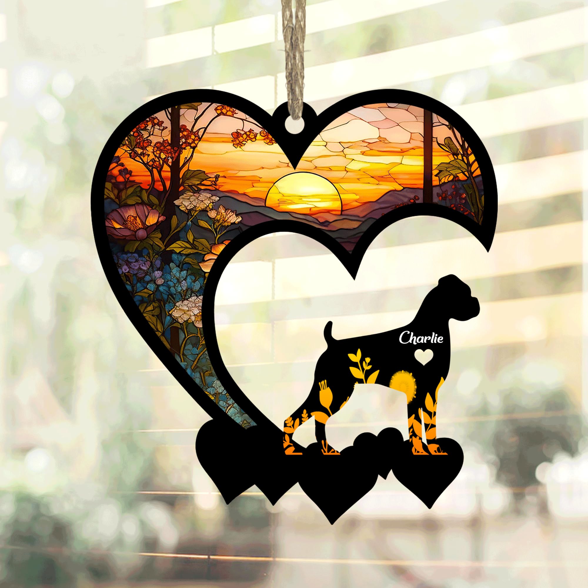 Lovely POD Boxer Suncatcher, Personalized Boxer Memorial with Name, Boxer Loss Suncatcher, Dog Remembrance Gift, Dog Memorial Ornament, Loss of Dog Sympathy Gift