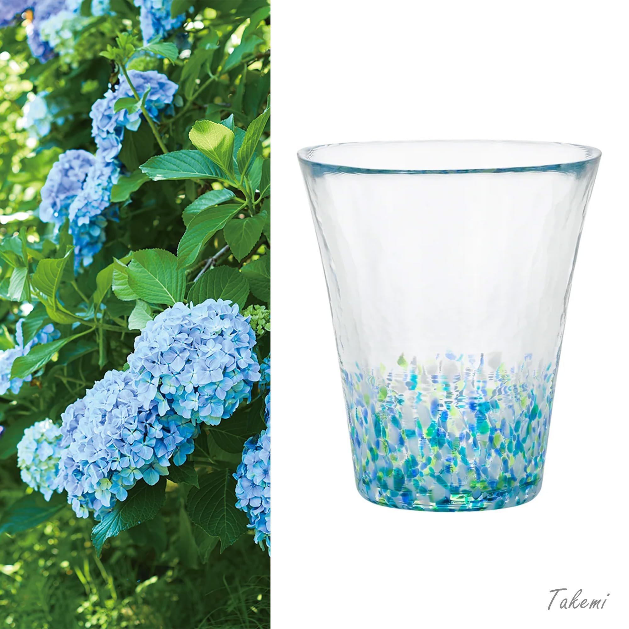 Handcrafted Glass Tumbler – Japanese 4 Seasons Design, Versatile Cup for Juice, Soda, Beer – Made in Japan, Ideal Gift (Hydrangea Blue, 10.1 fl oz (300ml))