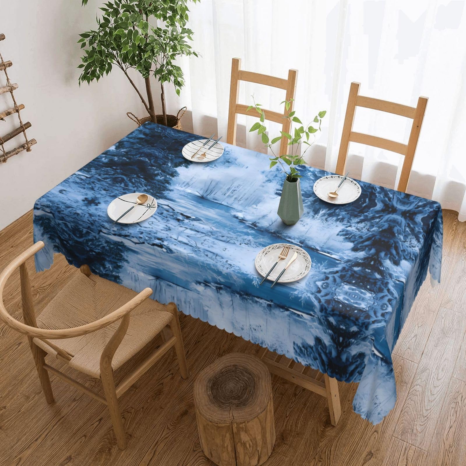 HLSBSSL beautiful Snowscape Patterned square lace tablecloth, wrinkle-resistant and durable, suitable for dining tables, parties, etc.