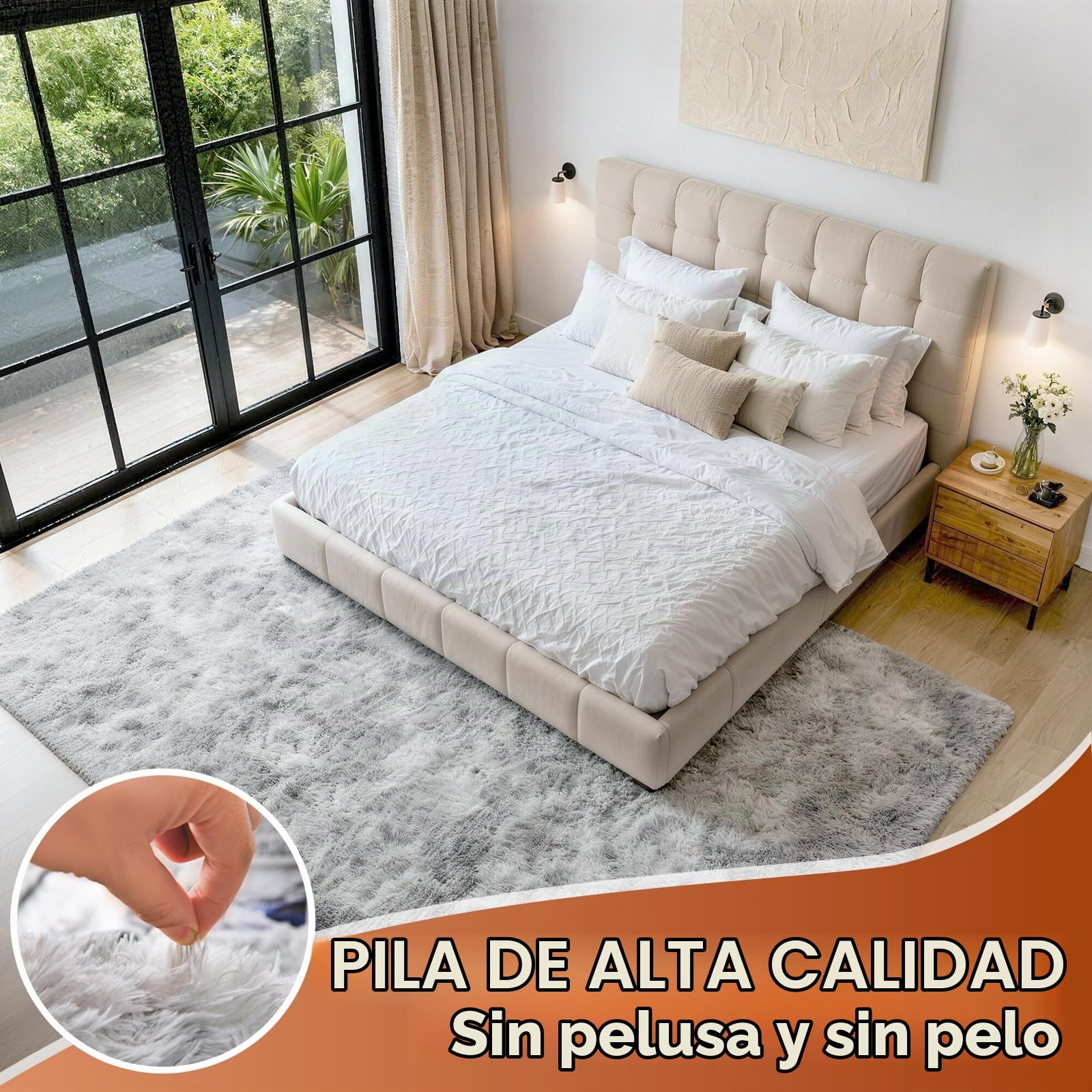 Alfombras Salón Grandes Pelo Largo Alfombra Habitación Dormitorio Lavables Alfombra Antideslizante Muy Suave para salón o Dormitorio, Alfombra esponjosa de Cama(Gris Claro,160 x 230 cm)