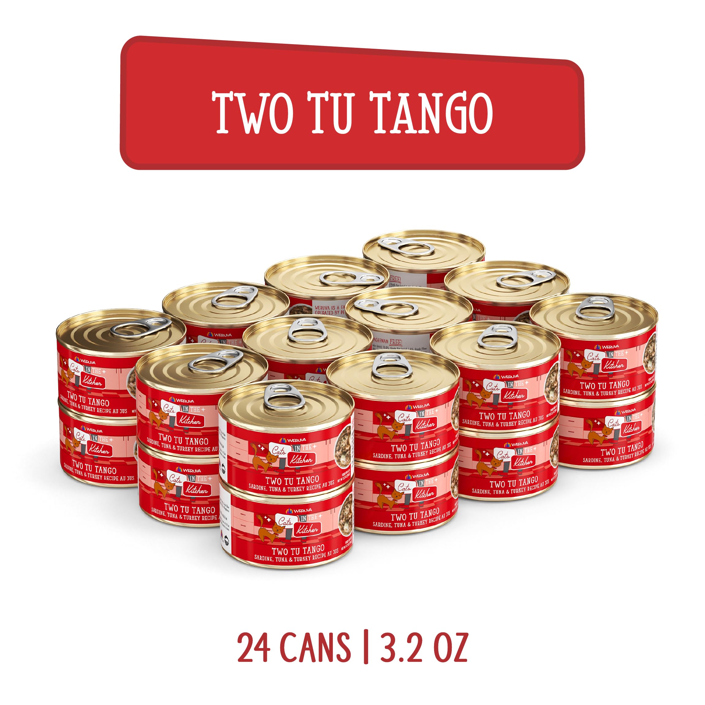 Weruva Cats in The Kitchen, Two Tu Tango with Sardine, Tuna & Turkey Au Jus Cat Food, 3.2oz Can (Pack of 24)