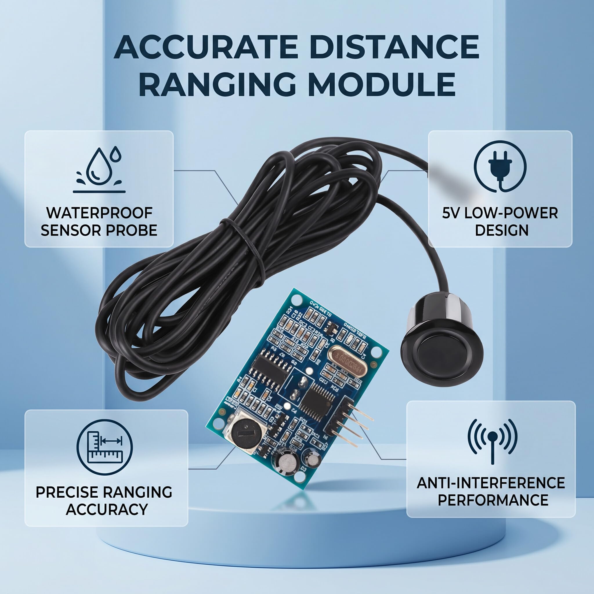 Ausla Sensor de Distancia Ultrasónico Impermeable, 5 m de Alcance, DC 5V, Módulo Transductor con Cable