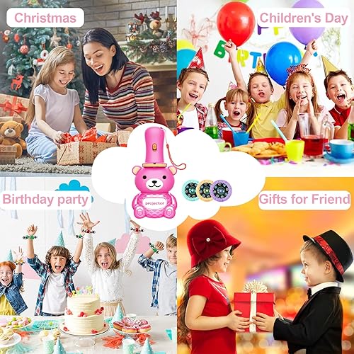 Miniatura 7 de Linterna proyector para niños, proyector de diapositivas en forma de oso con 48 patrones, regalo educativo interactivo para niños de aprendizaje