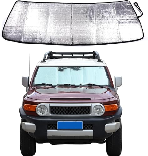 Parasol para parabrisas delantero compatible con Toyota FJ Cruiser 2007-2021, parasol plegable reflectante para rayos UV y protección solar contra