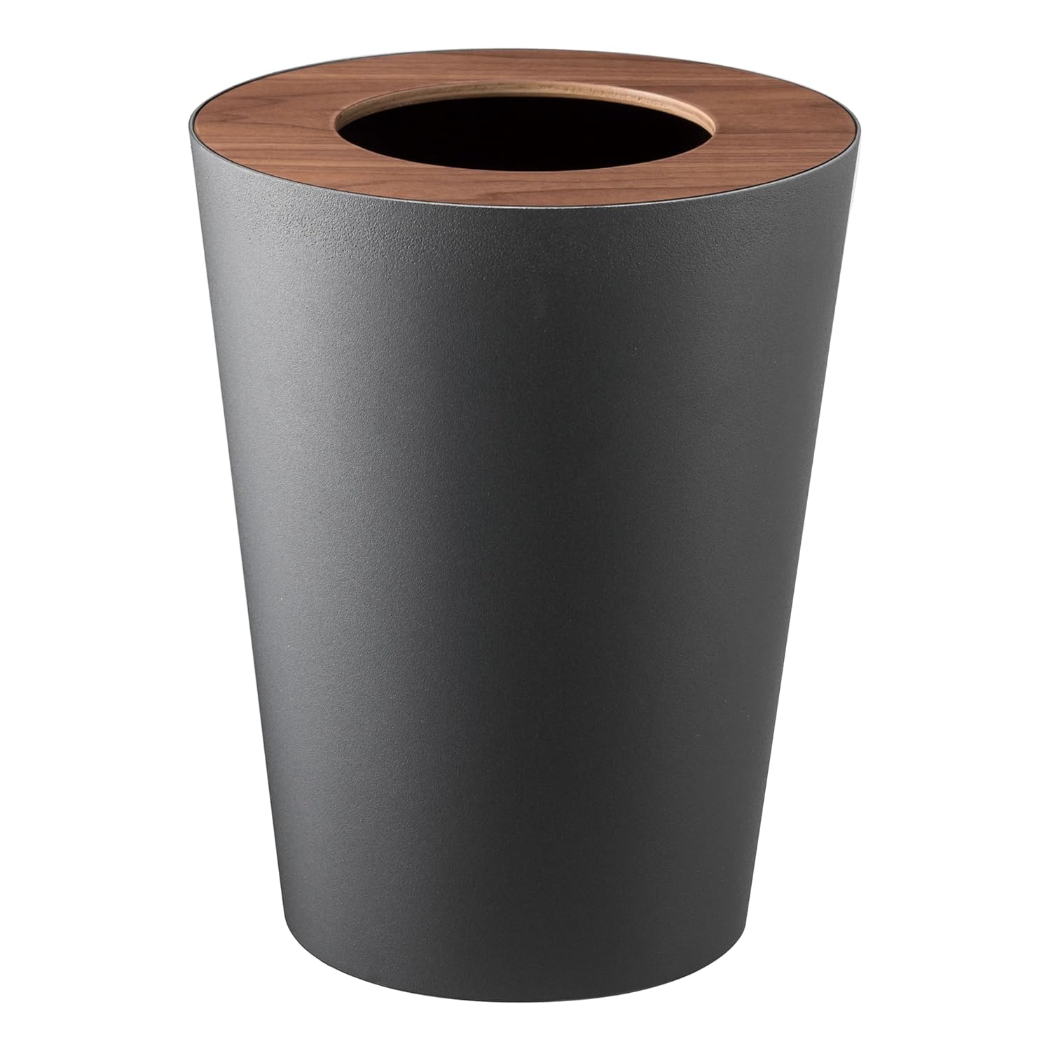 YAMAZAKI Home Rin Trash Can - Small Modern Home Wastebasket for Bathroom Kitchen Office - Steel + Wood